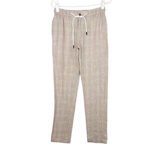 Paisley and Gray Drawstring Career Pants‎ Womens Size Small Beige Plaid Linen